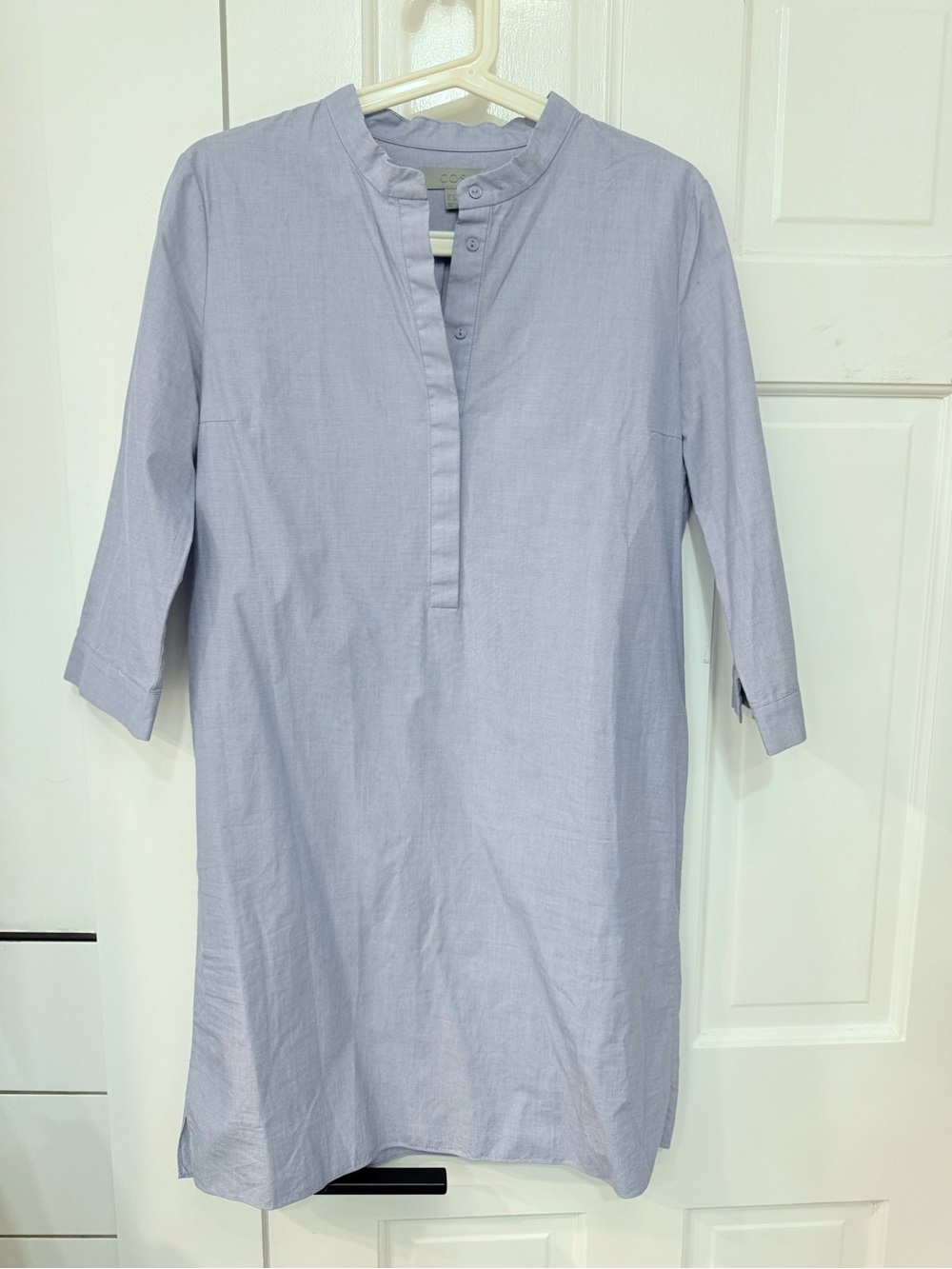 COS Light Blue Mandarin Collar Button-Front Dress - Size S